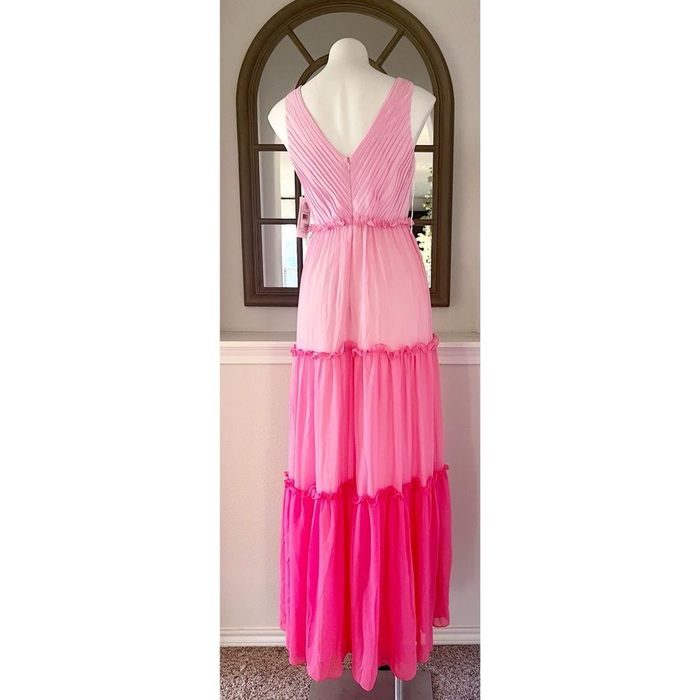 Aidan Mattox V-Neck Ciffon Color-Block Tiered Maxi Gown in Pink, NWT, Size 0 - Picture 6 of 13